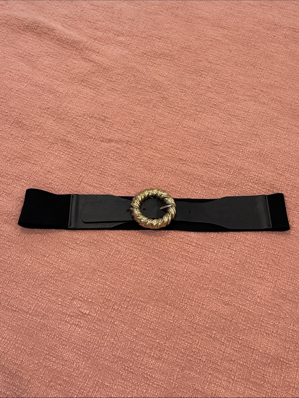 Zara belt with Black Stretch band and large circular Gold tone Twisted Ring